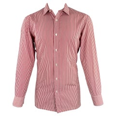 CHARVET Size M Red White Stripe Cotton Spread Collar Long Sleeve Shirt