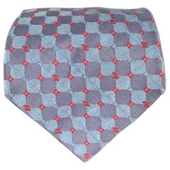 CHANEL Blue Red Squares CC Monogram Silk Tie