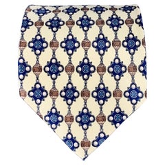 CHANEL Yellow Blue Abstract Beaded Print Silk Tie