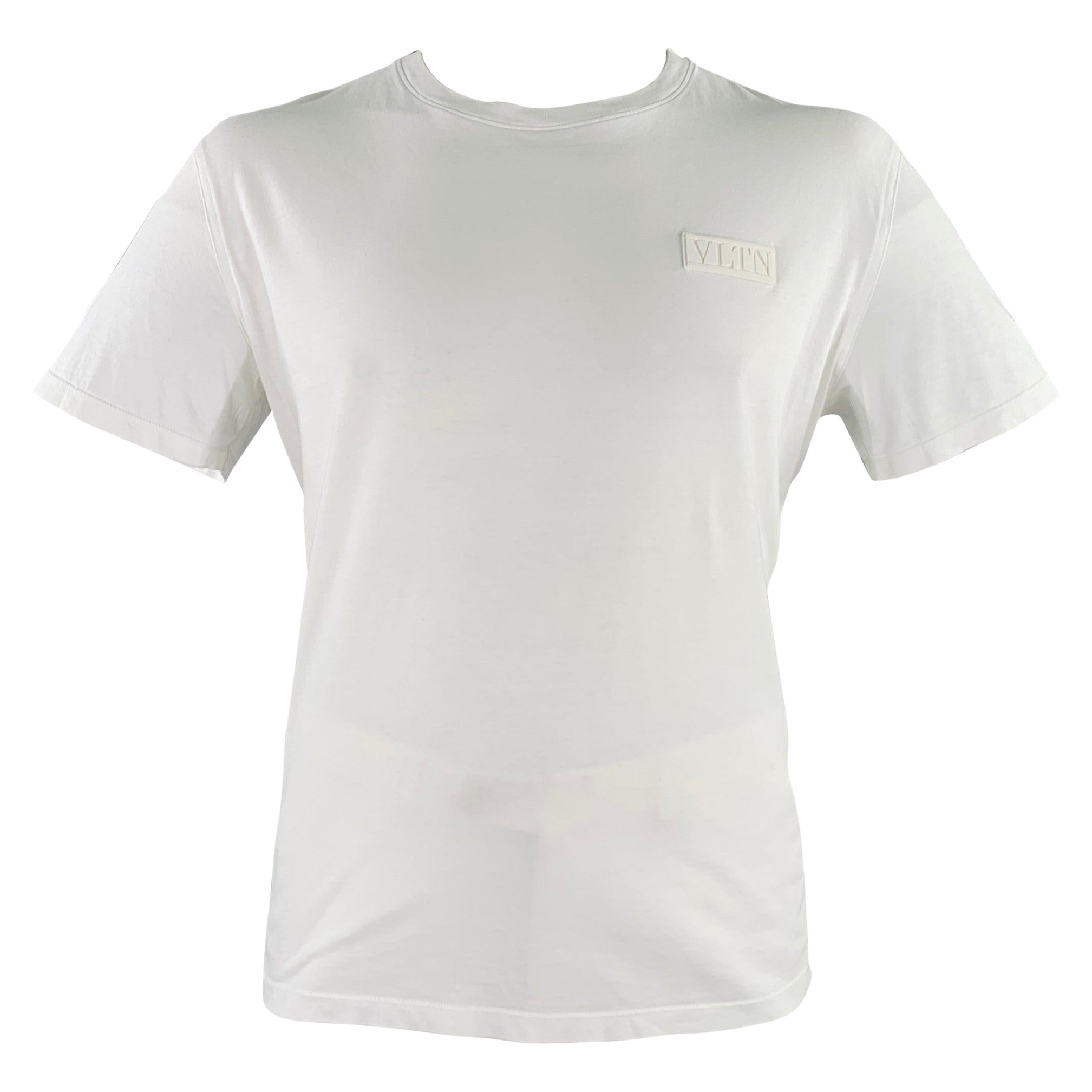 VALENTINO Size XL White Cotton Crew Neck T-shirt For Sale