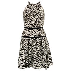 VALENTINO Size S White Black Animal Print Halter Cocktail Dress