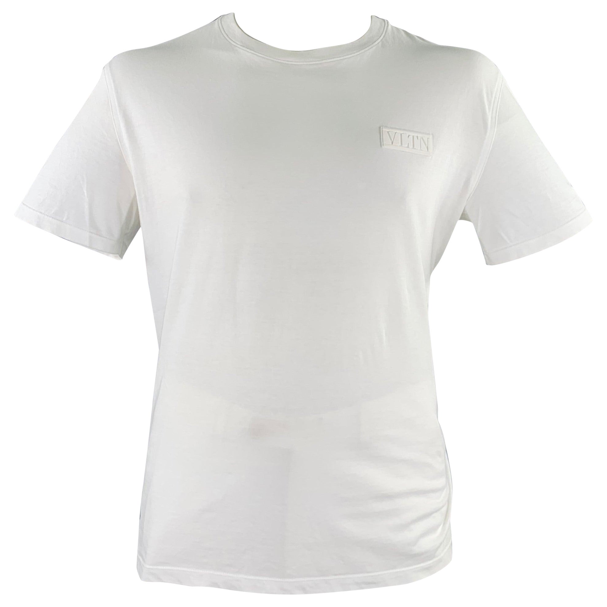 VALENTINO Size XL White Cotton Crew Neck T-shirt For Sale