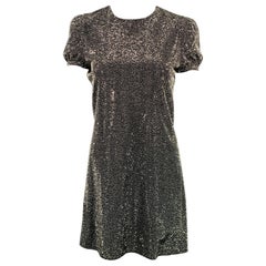 SAINT LAURENT 2019 Size XS Black Silver Viscose Rhinestones Cocktail Dress