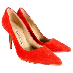 MANOLO BLAHNIK Size 6.5 Red Suede Pointed Toe Pumps