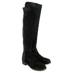 Used STUART WEITZMAN Size 7.5 Black Suede Knee High Boots