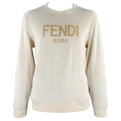 FENDI Size XL Khaki Terrycloth Cotton Blend Crew Neck Sweatshirt