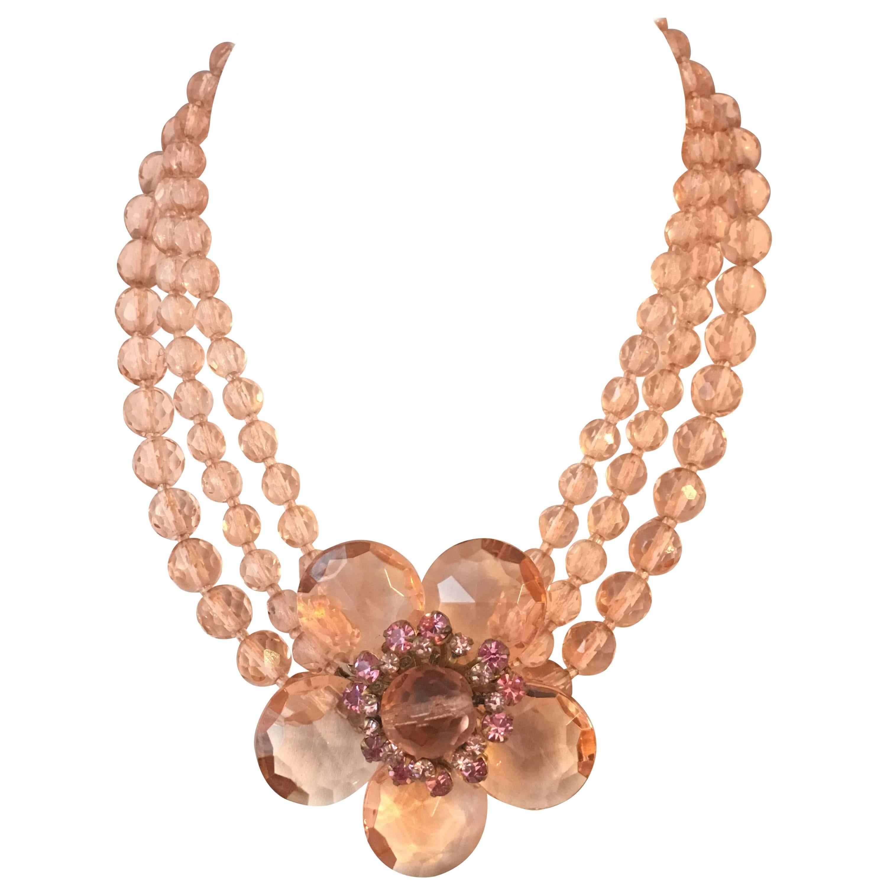 Miriam Haskell 1950s Pink Floral Choker Necklace