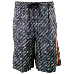 GUCCI Größe S Grüne mehrfarbige Streifen-Shorts aus Baumwolle und Polyamide mit Kordelzug