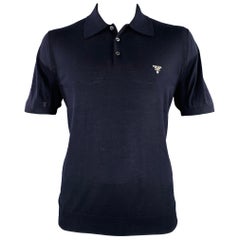 PRADA Size L Navy Knit Wool Buttoned Polo