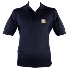 PRADA Size L Navy Knit Cotton Buttoned Polo