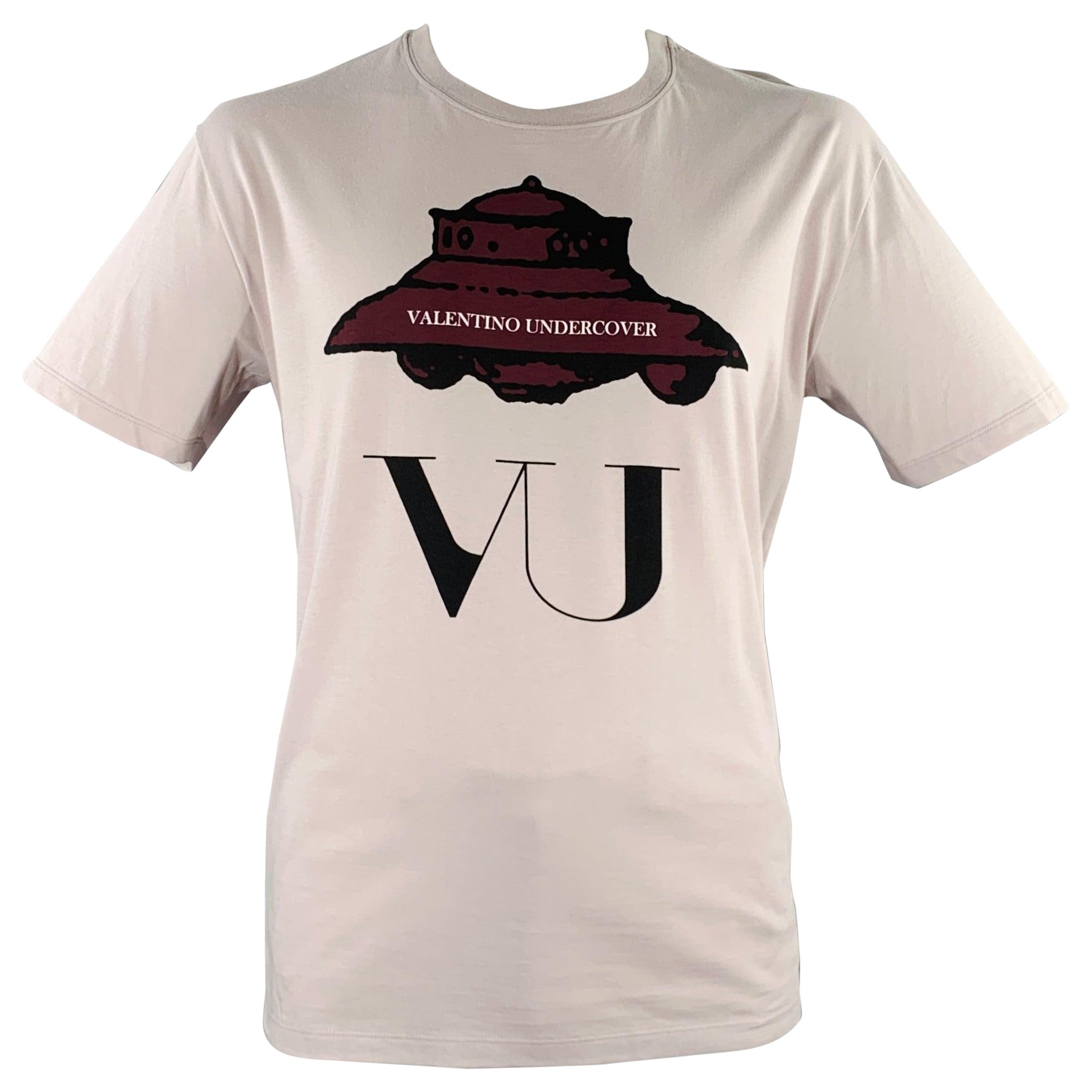 VALENTINO FW19 Talla L Camiseta cuello redondo algodón gráfico OVNI gris en venta