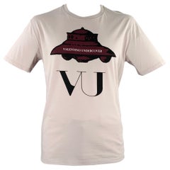 VALENTINO FW19 Size L Grey UFO Graphic Cotton Crew Neck T-shirt