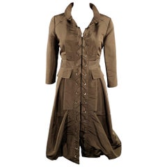 OSCAR DE LA RENTA Size 6 Taupe Silk 3/4 Sleeves Knee Length Dress