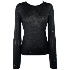 VIVIENNE TAM Size 2 Black Silk Cashmere Sequined Crew Neck Pullover
