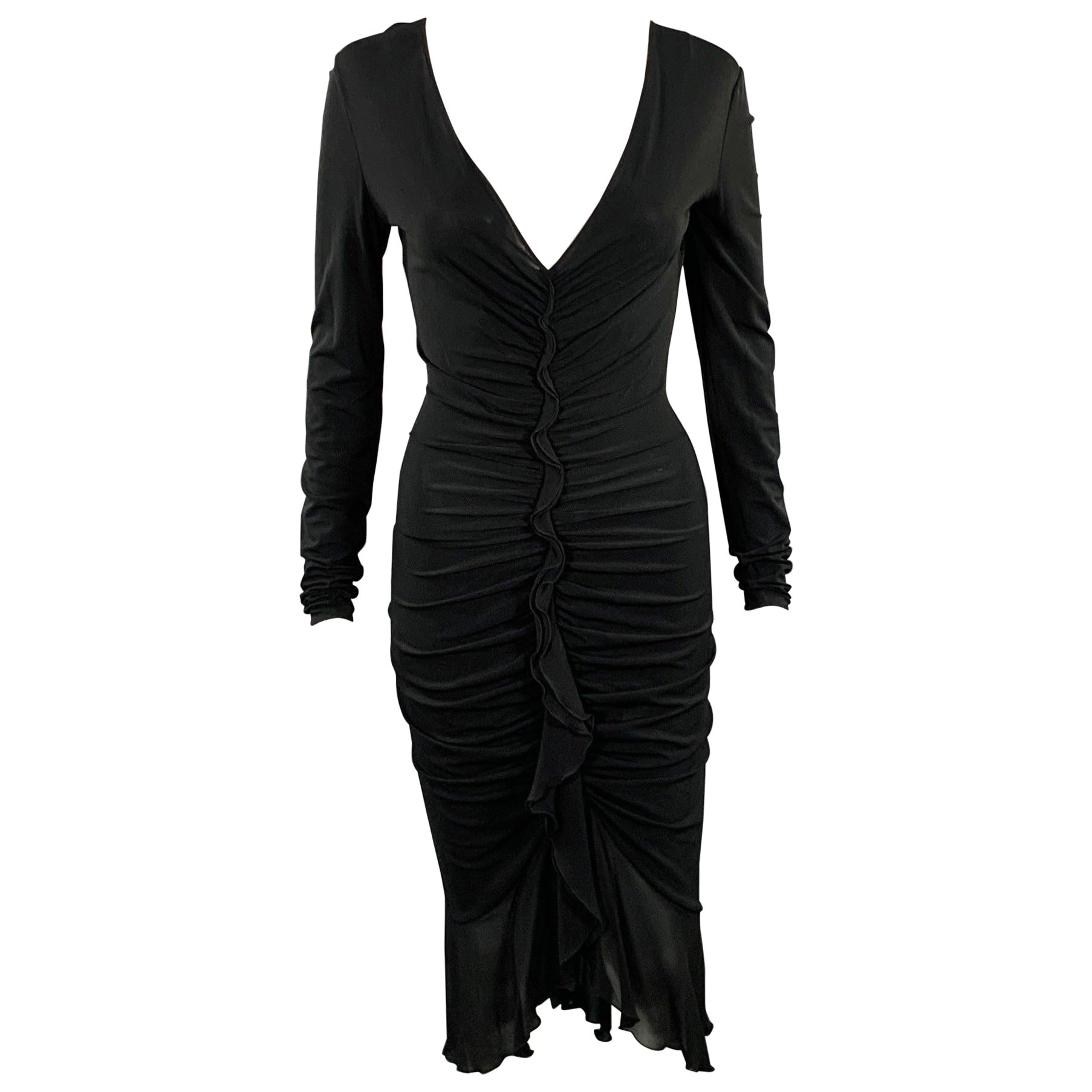 Emanuel Ungaro taglia XS Vestito midi da cocktail con volant in misto rayon nero in vendita