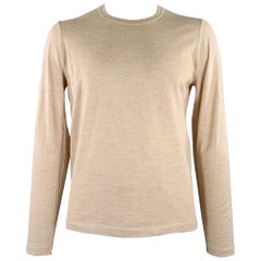 JIL SANDER Size L Heather Khaki Knit Cotton Crew Neck Pullover