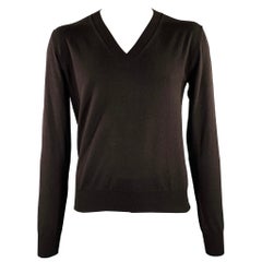 BOTTEGA VENETA Size L Brown Knit Wool Blend V-Neck Pullover