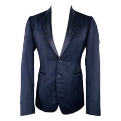 BURBERRY PRORSUM Size 40 Navy Blue Virgin Wool Tuxedo Sport Coat