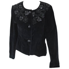 Unknown Black Velvet Flower Sequins Jacket