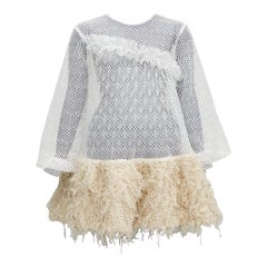 ANAIS JOURDEN 2018 Runway white net beige fringe skirt dress FR38 M