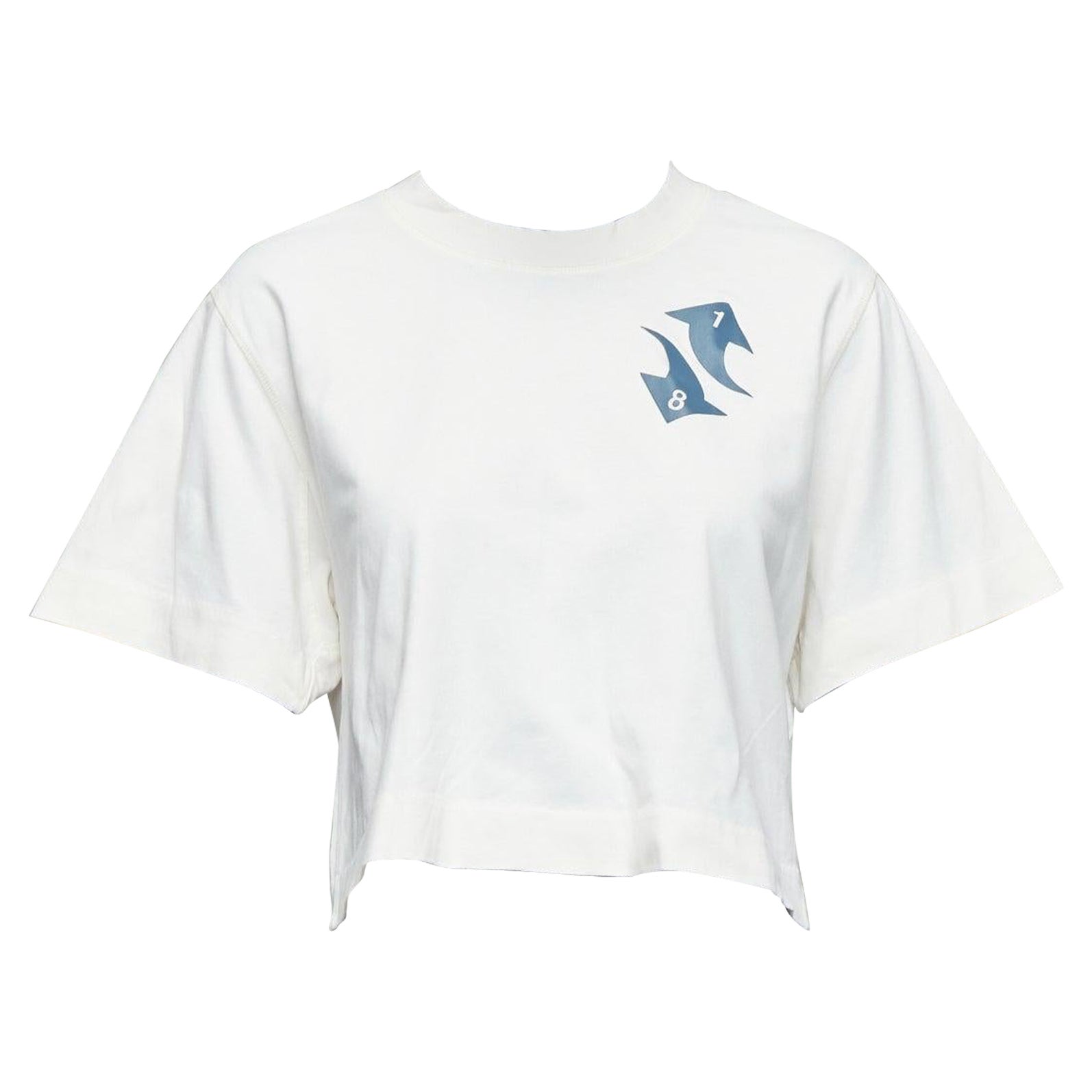 OFF WHITE cream cotton blue embroidered logo crop tshirt XS