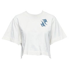 OFF WHITE camiseta crop algodón crema azul bordado logo XS