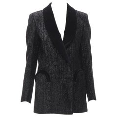 BLAZE MILANO Midnight Smoking metallic black lurex chenille velvet blazer US0 XS