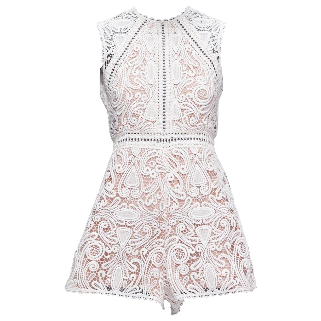 ALEXIS Makenna white paisley lace nude eyelet trim bridal playsuit romper S For Sale