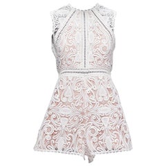 ALEXIS Makenna, tutina da sposa in pizzo paisley bianco con rifiniture in occhiello, S. White