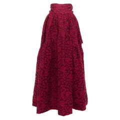 ANAIS JOURDEN falda de vuelo completa en jacquard 3D floral mezcla de algodón rojo FR36 S