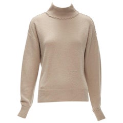 THEORY Hellbrauner Rollkragenpullover aus 100 % Kaschmir mit Peitschenstich-Detail S