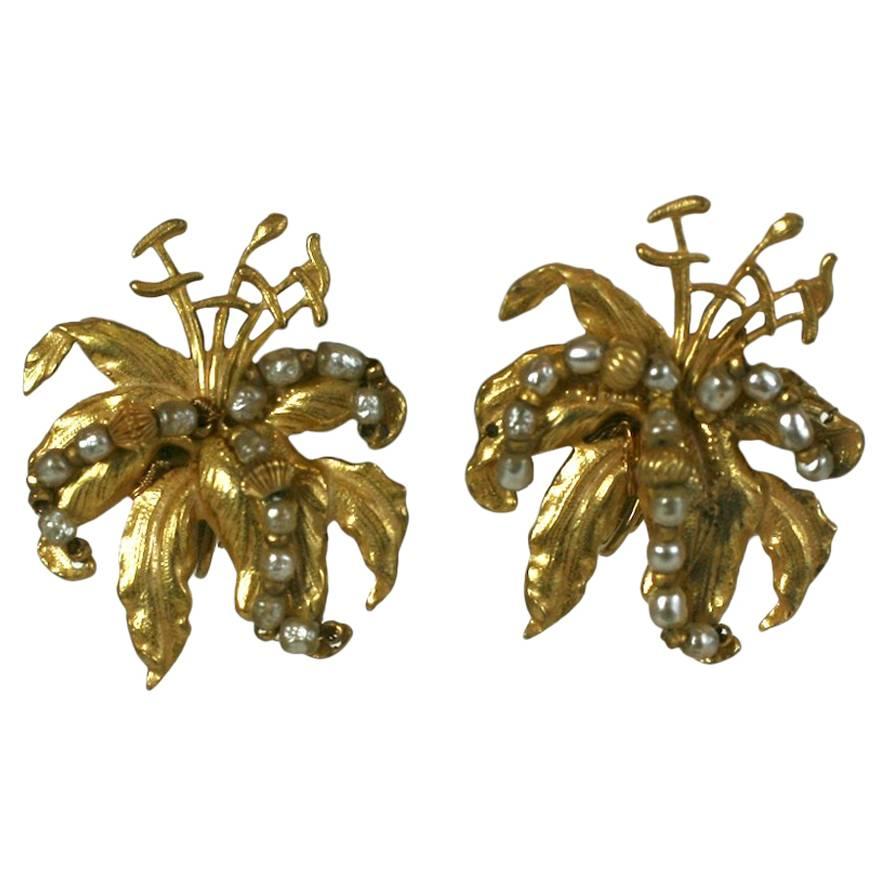 Miriam Haskell Madonna Lilly Earclips For Sale