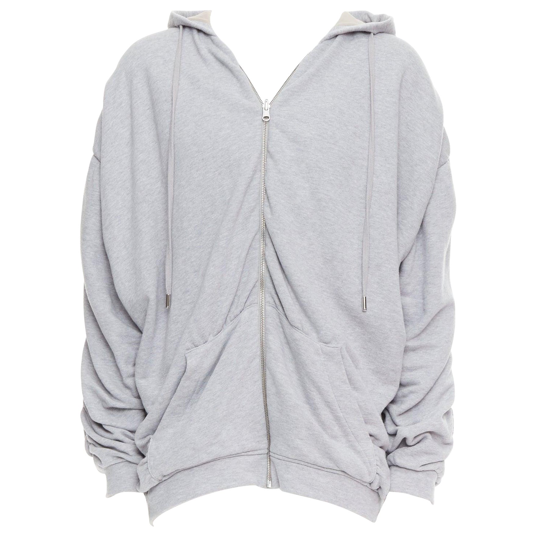 Y PROJECT grey cotton nude jersey lined gathered sleeves hoodie S For Sale