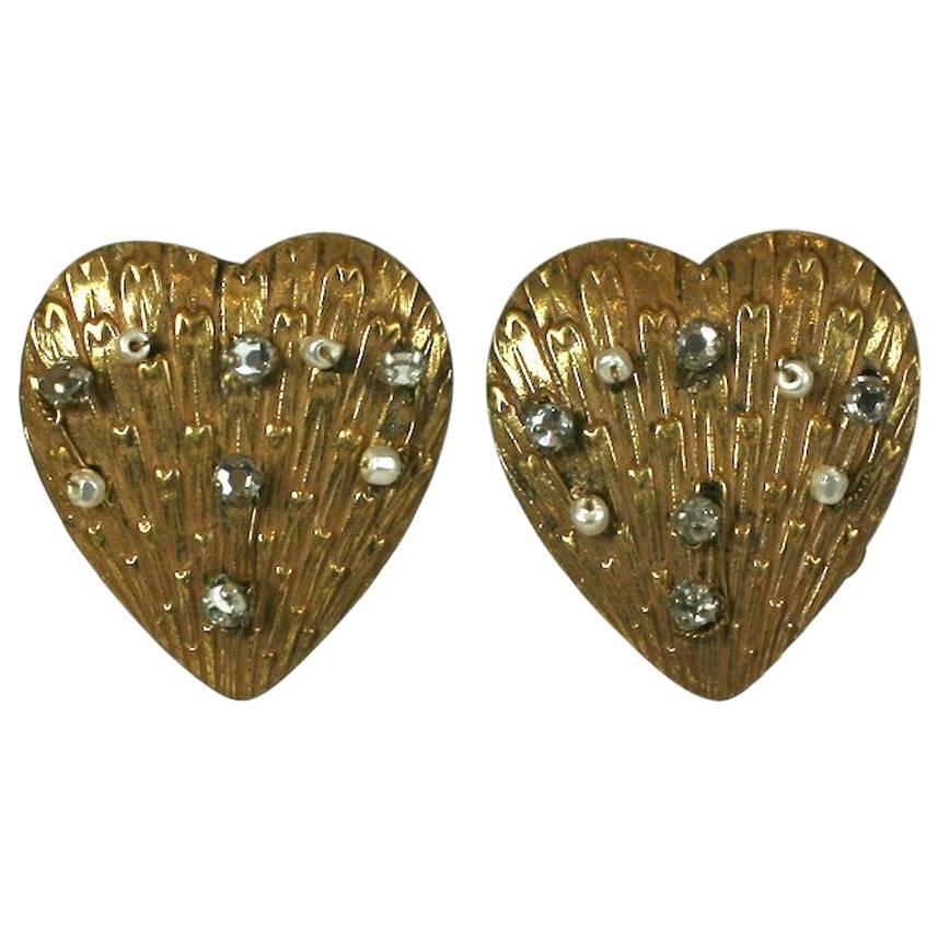 Miriam Haskell Heart Earclips For Sale