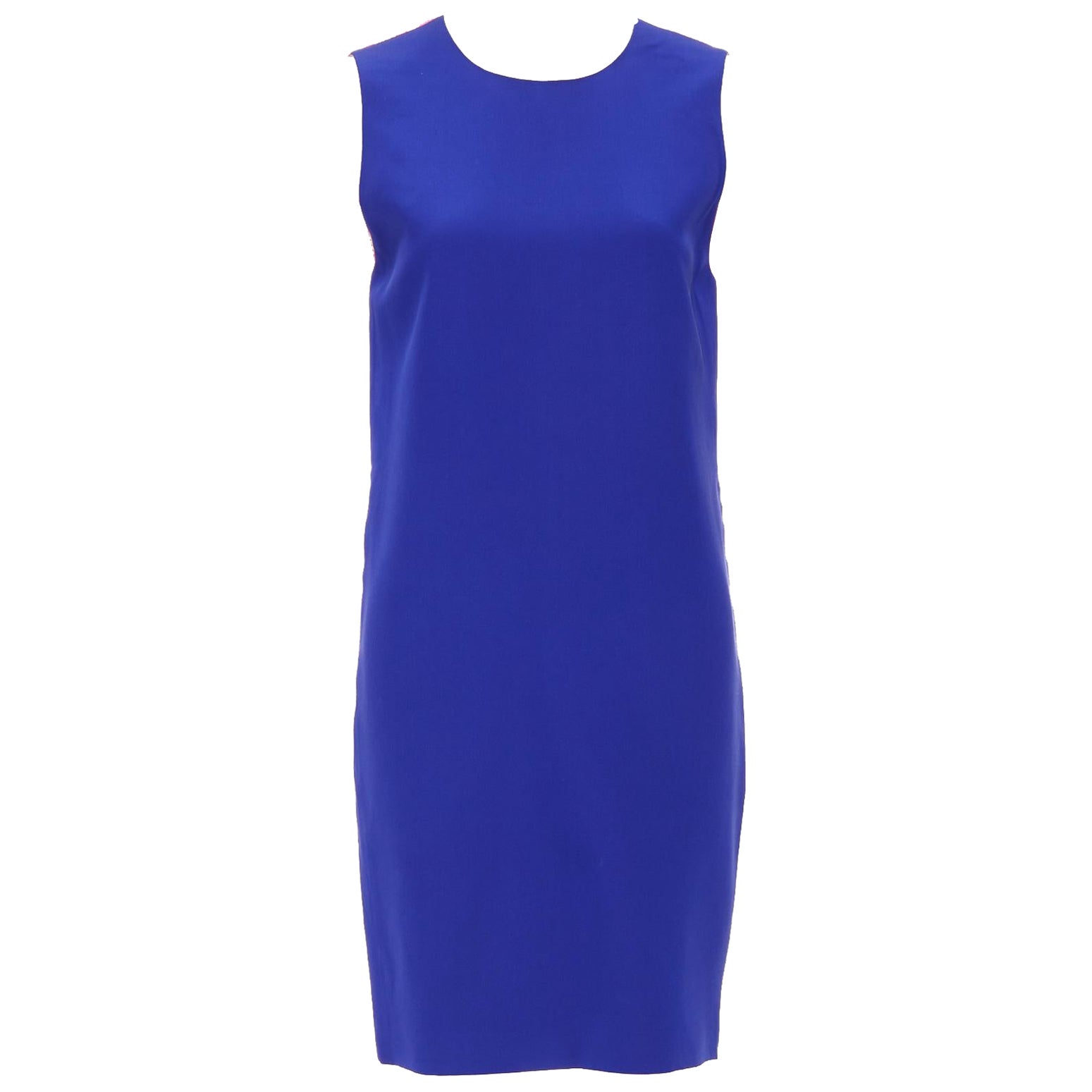 FAUSTO PUGLISI 100% silk cobalt blue pink geometric print dress FR34 XS For Sale