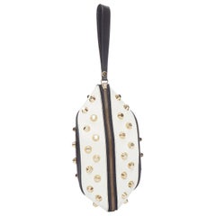 GIANCARLO PETRIGLIA white back leather gold studded wristlet clutch bag