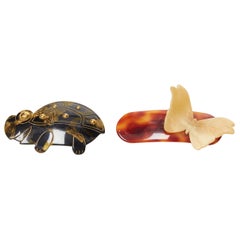 CHIC & PLUS Alexandre Zouari brown amber turtle butterfly big hair clip X2