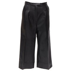 HEIDI MERRICK black leather pleated front high waist cropped culotte pants US2 S