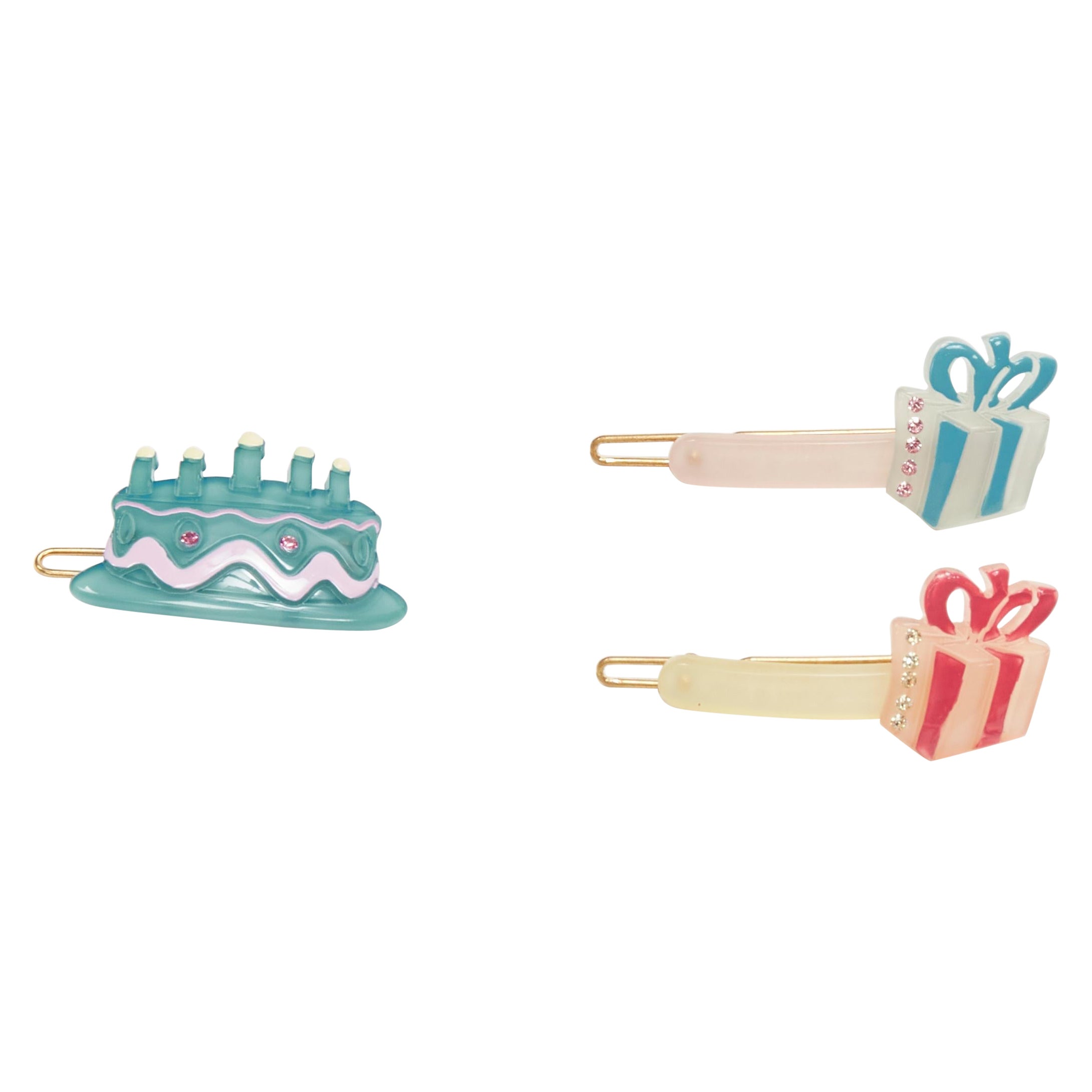 CHIC & MODE Alexandre Zouari colourful crystal birthday cake gifts hair clips X3