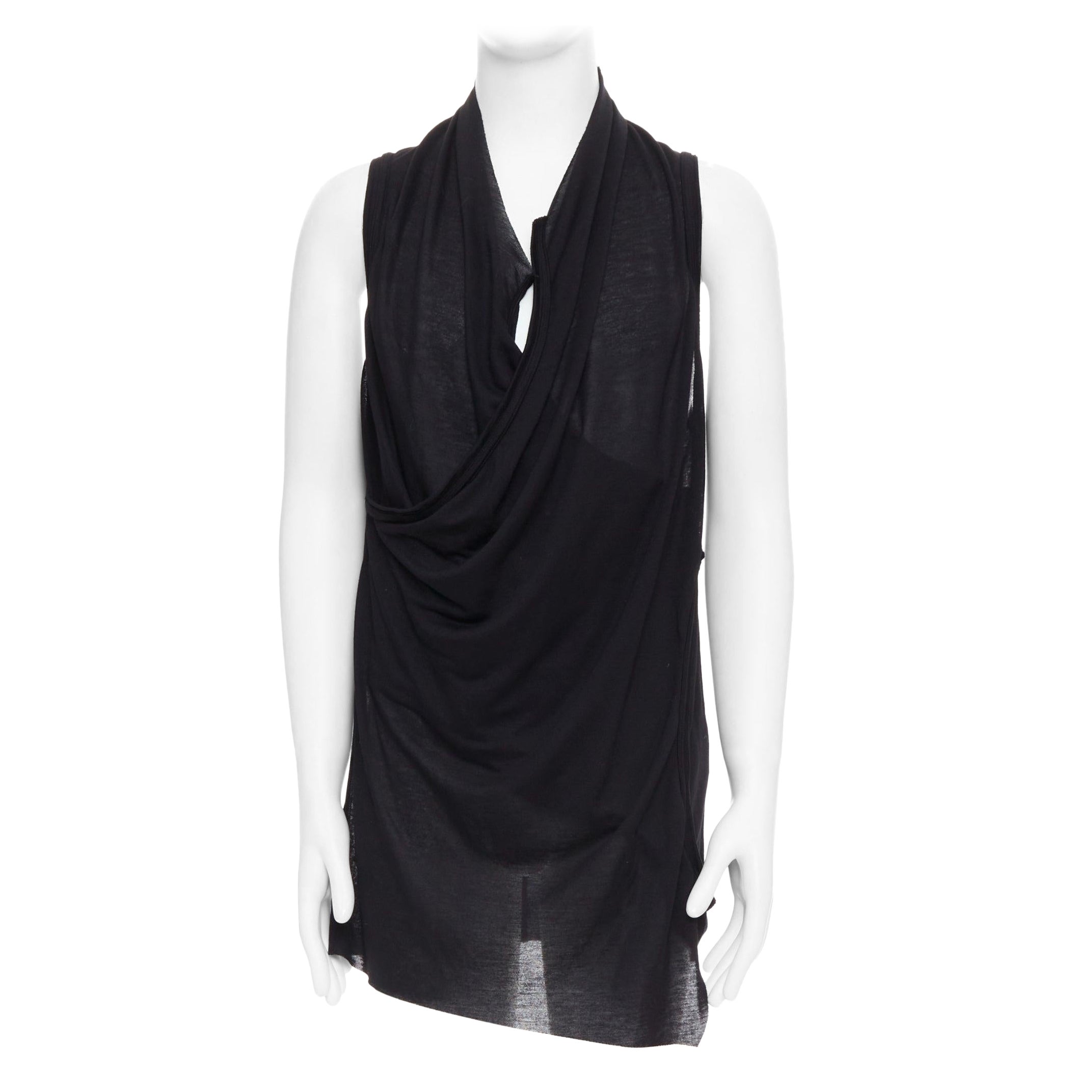 MA JULIUS 2014 black draped deep scoop neck layered tank top JP2 M