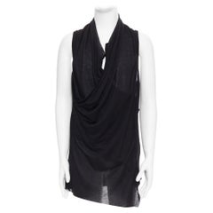 MA JULIUS 2014 black draped deep scoop neck layered tank top JP2 M