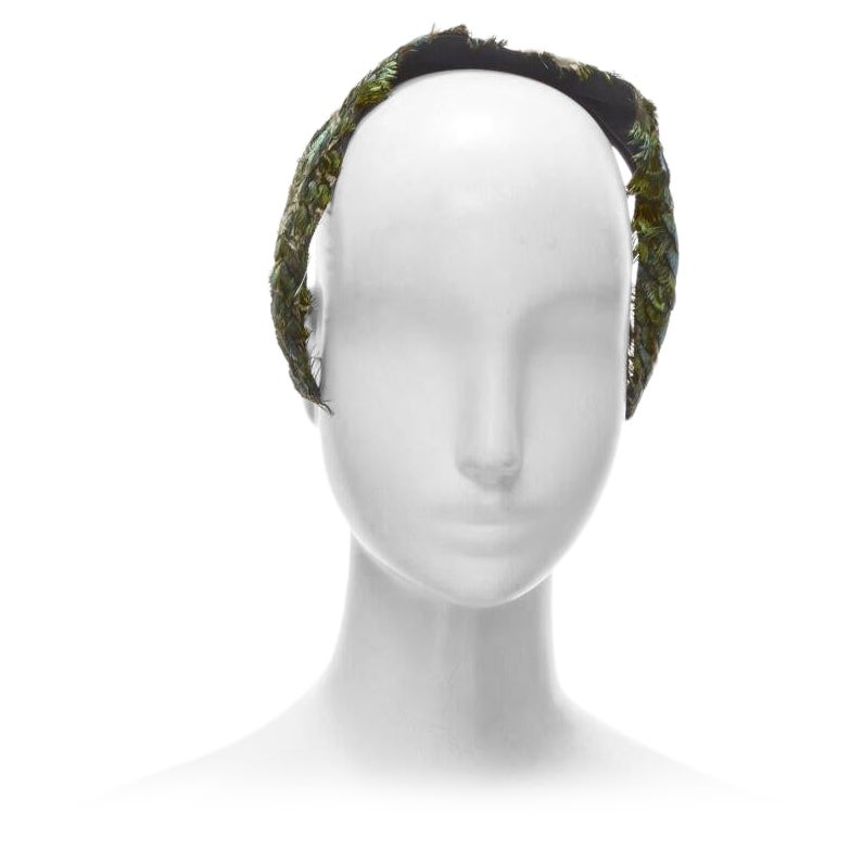 JENNIFER OUELLETTE Lot of 2 green peacock feather black sequins wide headband For Sale