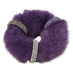 ALEXANDER ZOUARI purple fur crystal ring scrunchle hair tie