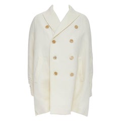 JOHN ROCHA cream padded beige horn buttons DB long coat UK38 M
