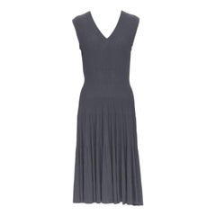 ALAIA dust grey ribbed V-neck sleeveless fit flared cocktail dress M
