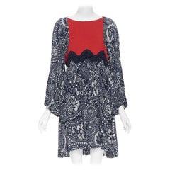 runway CHLOE 2016 blue white lace trimmed floral flared sleeve boho dress  FR36