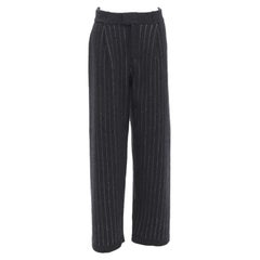 BARRIE 100% pure cashmere dark grey pinstriped pleated wide leg pants M
