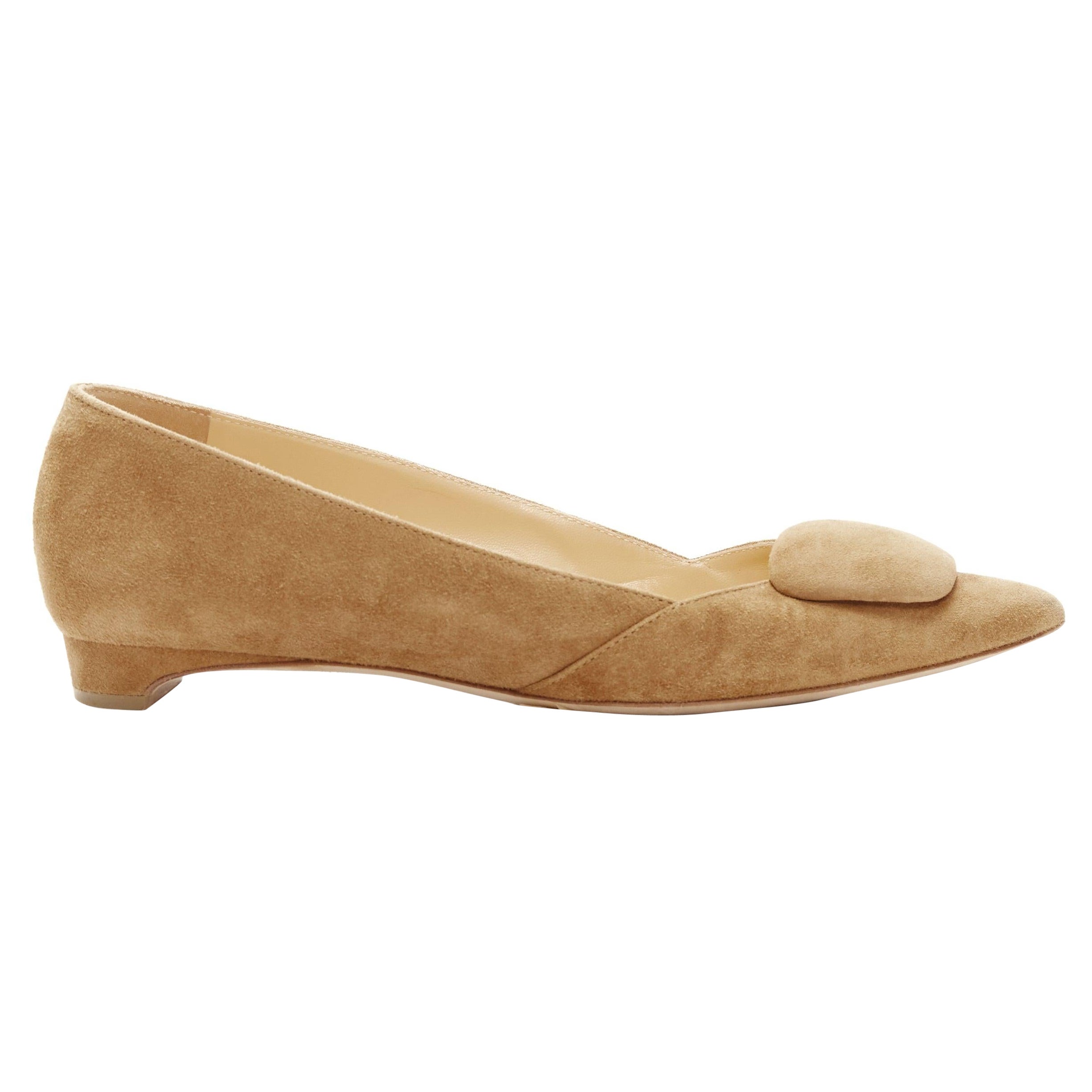 RUPERT SANDERSON Aga 10 sand suede square bukle flats EU37.5 For Sale