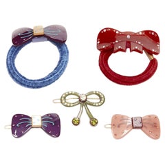 CHIC & MODE Alexandre Zouari LOT OF 5 crystal acrylic bow ribbon hair tie clip