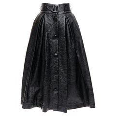 AWAKE MODE black coated cotton vegan leather belted midi skirt FR34 XS